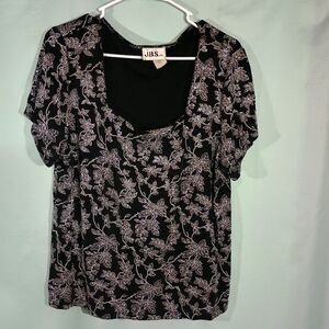 Women’s Black Floral Blouse – Short Sleeve Scoop Neck Casual Lightweight Top